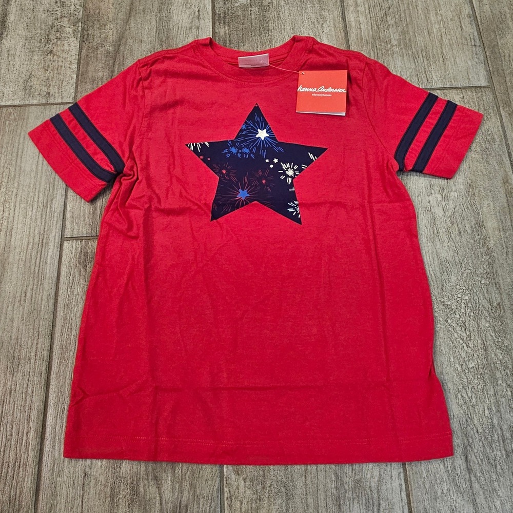 Hanna Andersson Star Firework Graphic Tee Kids 6-7 Red NEW Patriotic 4th of July